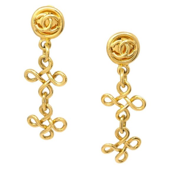 Chanel Dangle Earrings Clip-On Gold - Picture 1 of 4